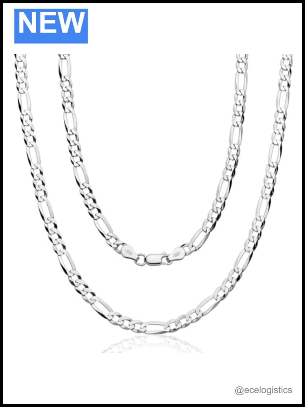 Sterling Silver Figaro Chain Necklace 26 Inch 6.6mm Italian 925 Silver